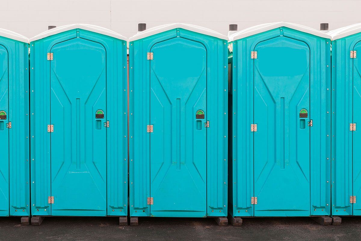 Industrial portable restroom units at a plant in Pullman, Washington